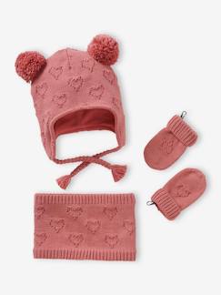 Bébé-Accessoires-Autres accessoires-Ensemble bébé fille bonnet + snood + moufles coeurs