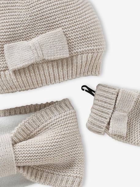 Ensemble bébé fille bonnet + snood + moufles noeuds écru - vertbaudet enfant 