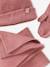 Ensemble fille en maille côtelée bonnet + écharpe + moufles/mitaines beige chiné+vieux rose - vertbaudet enfant 