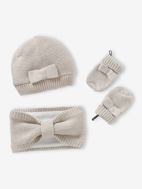 Ensemble bébé fille bonnet + snood + moufles noeuds écru - vertbaudet enfant 