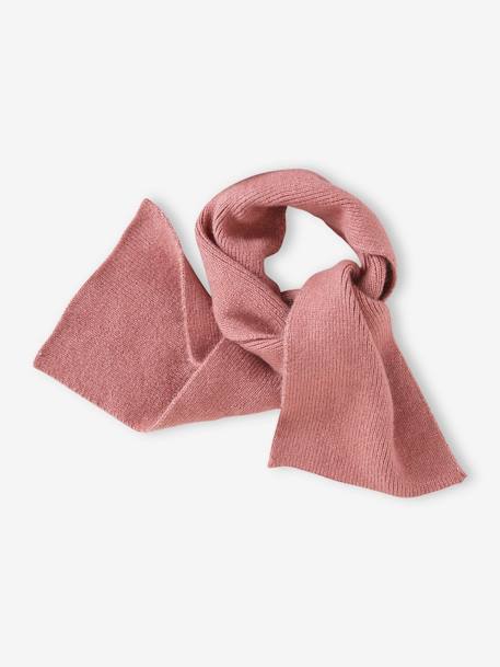 Ensemble fille en maille côtelée bonnet + écharpe + moufles/mitaines beige chiné+vieux rose - vertbaudet enfant 