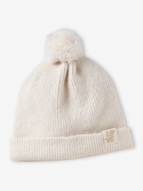 Ensemble fille en maille côtelée bonnet + écharpe + moufles/mitaines beige chiné+vieux rose - vertbaudet enfant 