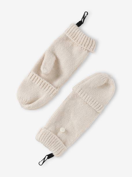 Ensemble fille en maille côtelée bonnet + écharpe + moufles/mitaines beige chiné+vieux rose - vertbaudet enfant 