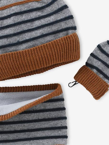 Ensemble marin bébé garçon bonnet + snood + moufles gris chiné - vertbaudet enfant 