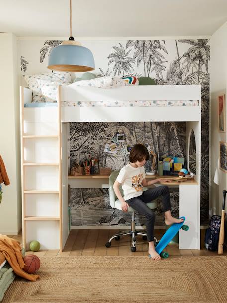 Mezzanine bed met bureau en opbergruimte COMBINID wit - vertbaudet enfant 