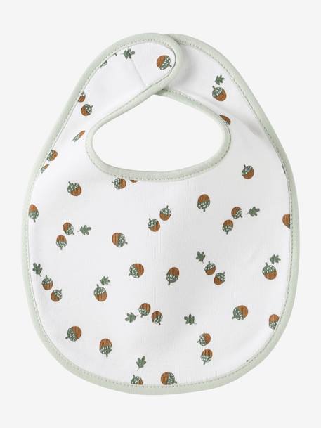 Lot 7 bavoirs naissance en coton bio* beige imprimé+blanc jungle+carreaux vert+Hérisson+multicolore+rose pâle+vert d'eau - vertbaudet enfant 
