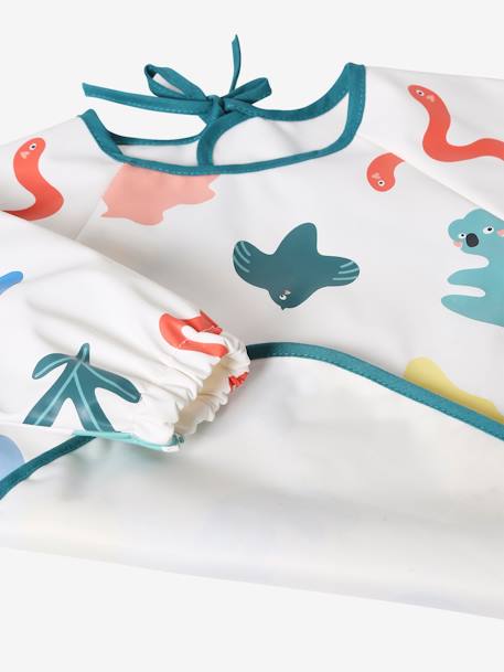 Bavoir tablier manches longues écru+imprimé végétal+multicolore+renard - vertbaudet enfant 