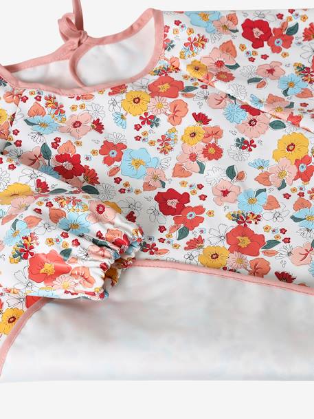 Bavoir tablier manches longues imprimé végétal+multicolore+renard+rose poudré - vertbaudet enfant 