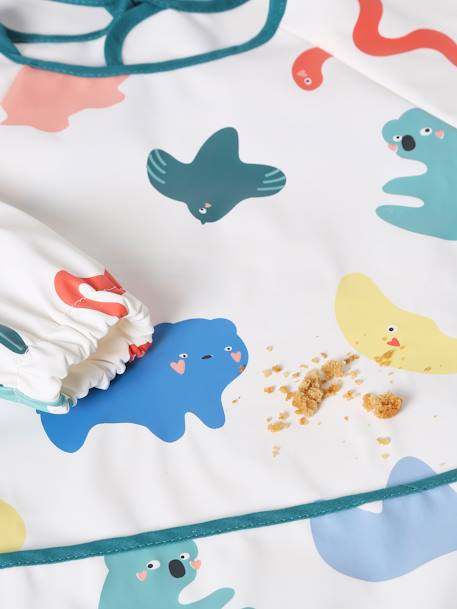 Bavoir tablier manches longues écru+imprimé végétal+multicolore+renard - vertbaudet enfant 