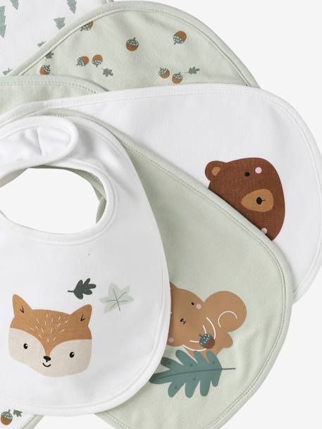 Lot 7 bavoirs naissance en coton bio* beige imprimé+blanc jungle+carreaux vert+Hérisson+multicolore+rose pâle+vert d'eau - vertbaudet enfant 