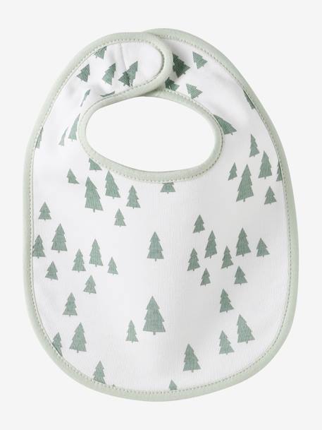 Lot 7 bavoirs naissance en coton bio* beige imprimé+blanc jungle+carreaux vert+Hérisson+multicolore+rose pâle+vert d'eau - vertbaudet enfant 