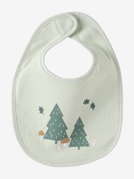 Lot 7 bavoirs naissance en coton bio* beige imprimé+blanc jungle+carreaux vert+Hérisson+multicolore+rose pâle+vert d'eau - vertbaudet enfant 