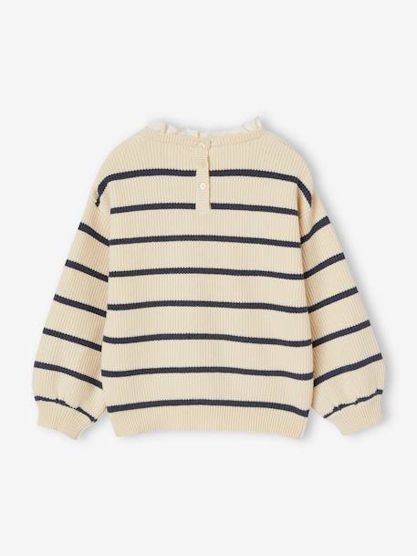 Pull fille col fantaisie forme loose marine+rayé marine+violet - vertbaudet enfant 