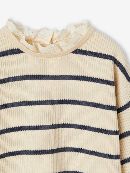 Pull fille col fantaisie forme loose marine+rayé marine+violet - vertbaudet enfant 