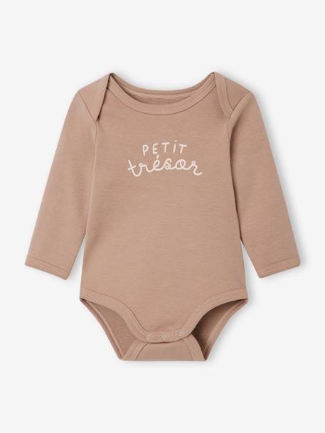 Lot de 5 bodies manches longues bébé emmanchure US cappuccino - vertbaudet enfant 