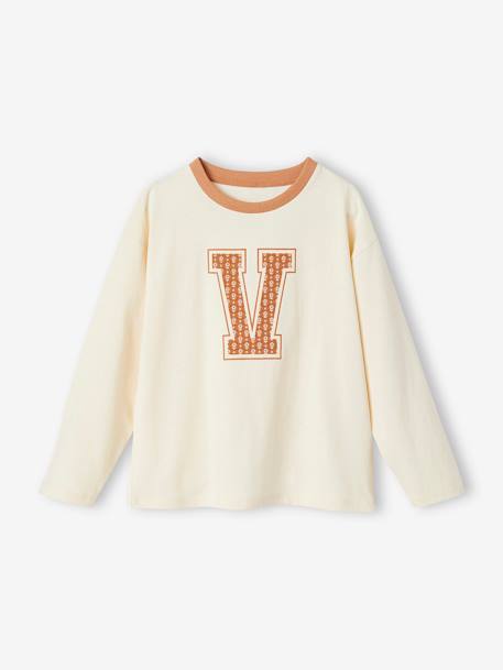Tee-shirt motif lettre fleurie fille manches longues vanille - vertbaudet enfant 