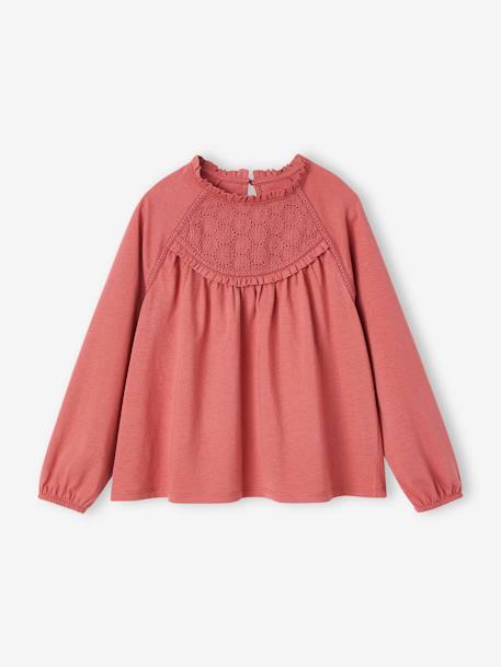 Fille-T-shirt, sous-pull-Tee-shirt blouse fille détail broderie anglaise manches longues