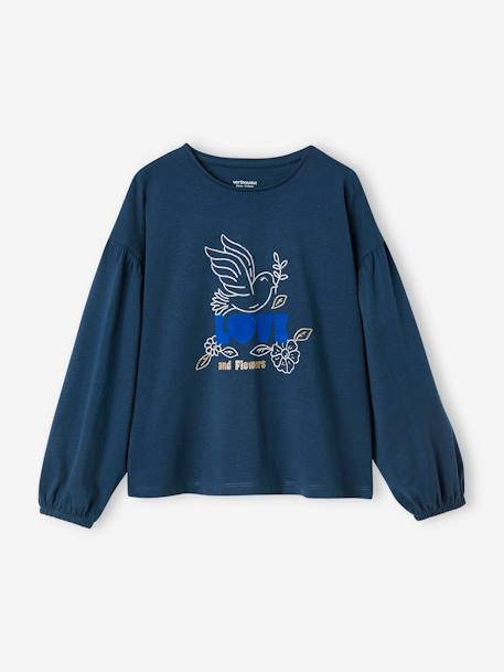 T-shirt met glansdetails en een fluwelen tekst meisje donkerpaars+marineblauw - vertbaudet enfant 