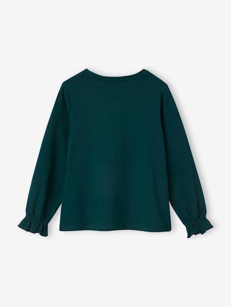 Romantisch meisjesshirt met decoratief motief petrolblauw+roze (poederkleur) - vertbaudet enfant 