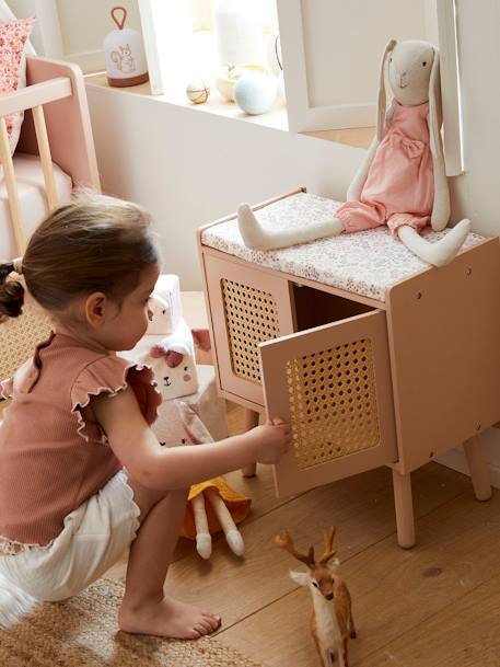Luiertafel met riet en FSC¨-hout POƒSIE roze - vertbaudet enfant 