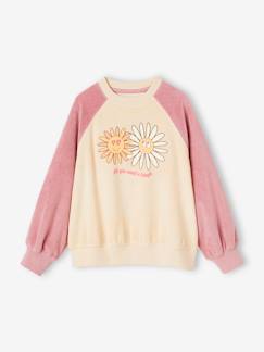 Meisje-Trui, vest, sweater-Sweater-Terry raglan sweatshirt met bloemen voor meisjes