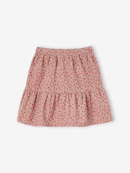 Jupe à volant en velours imprimé fleurs fille vert+vieux rose - vertbaudet enfant 