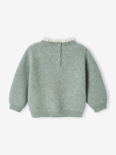 Pull bébé fille en côte perlée col en broderie anglaise rayé marine+vert sauge - vertbaudet enfant 