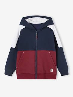 Jongens-Trui, vest, sweater-Sweater-Sportieve sweater met rits en capuchon, colourblock effect, jongens