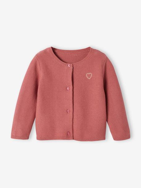 Cardigan broderie dorée coeur bébé ivoire+ocre+vieux rose - vertbaudet enfant 