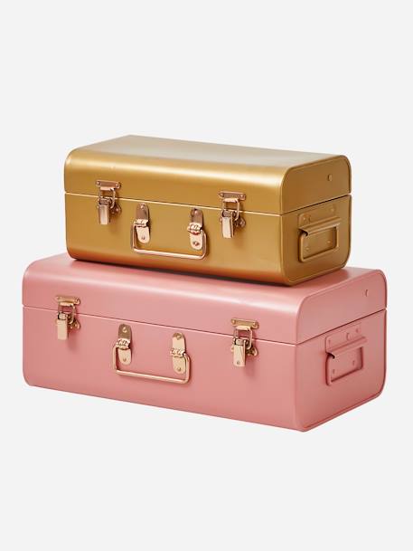 Lot de 2 malles en métal gigognes bleu jean+cannelle+rose nude+vert / jaune - vertbaudet enfant 