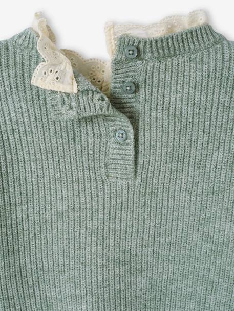 Pull bébé fille en côte perlée col en broderie anglaise rayé marine+vert sauge - vertbaudet enfant 