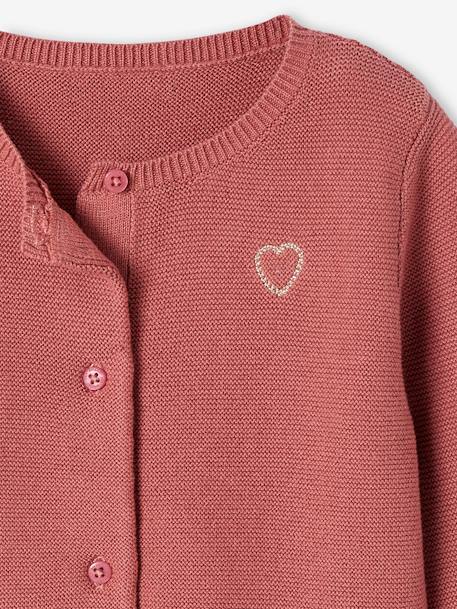 Cardigan broderie dorée coeur bébé ivoire+ocre+vieux rose - vertbaudet enfant 