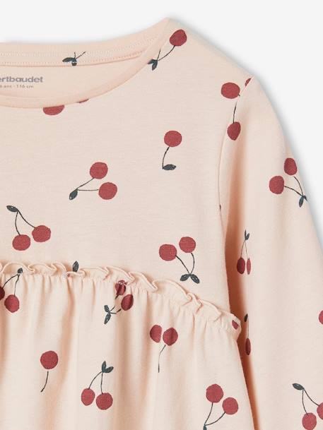 T-shirt blouse fille imprimé manches longues rose poudré+vert de gris - vertbaudet enfant 