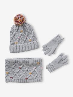 Meisje-Accessoires-Meisjesmuts, sjaal, handschoenen-Meisjesmuts + capuchon + handschoenen of wanten met pompons