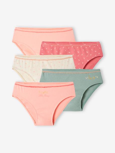 Lot de 5 culottes fantaisie fille en maille côtelée rose nude - vertbaudet enfant 