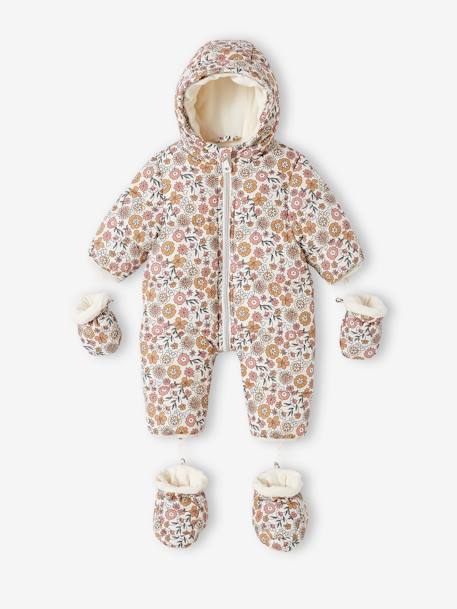 Combipilote bébé fille fleurie doublée polaire BEIGE CLAIR IMPRIME - vertbaudet enfant 