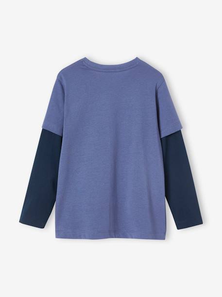 Tee-shirt effet doubles manches garçon bleu glacier+noir+olive - vertbaudet enfant 