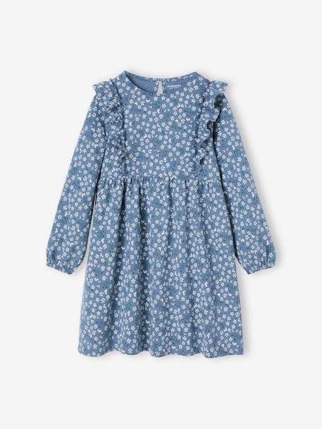Robe imprimée fleurs fille manches volantées bleu grisé+écru+vieux rose - vertbaudet enfant 