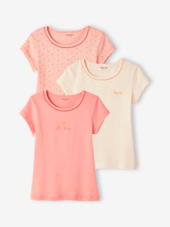Meisje-Ondergoed-T-shirt-Set van 3 shirts voor meisjes in geribd breiwerk met korte mouwen