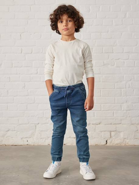 Pantalon jogger en denim effet molleton facile à enfiler garçon denim gris+stone - vertbaudet enfant 