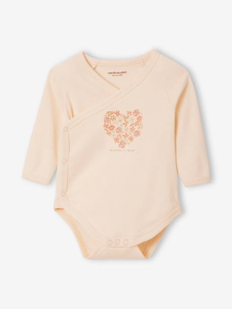 Set van 5 'hart' babyrompertjes met lange mouwen en opening voor pasgeborenen roze (poederkleur) - vertbaudet enfant 