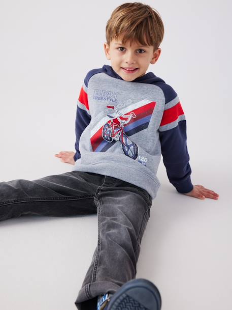 Sweat à capuche motif graphique manches raglan garçon bleu nuit+vert anglais - vertbaudet enfant 