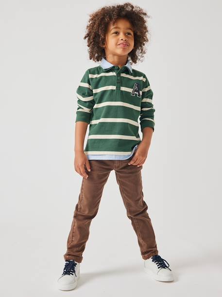 Polo rayé garçon effet 2 en 1. bleu foncé+marine+rayé rouge+ROUGE FONCE UNI AVEC DECOR+vert anglais - vertbaudet enfant 