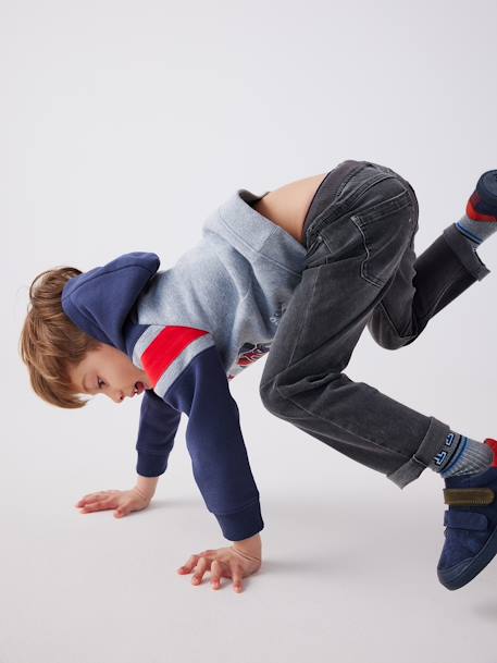 Onverwoestbare rechte relaxjeans jongens, eenvoudig aan te trekken denimgrijs+double stone+ongewassen denim+stone - vertbaudet enfant 