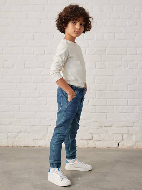 Pantalon jogger en denim effet molleton facile à enfiler garçon denim gris+stone - vertbaudet enfant 