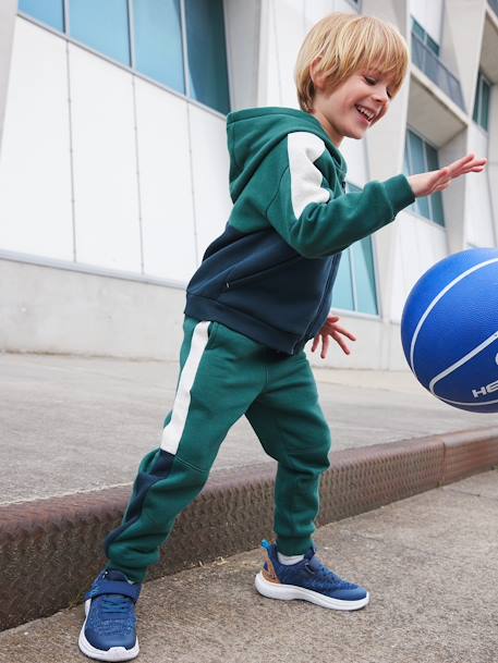 Sportieve sweater met rits en capuchon, colourblock effect, jongens bordeauxrood+dennen+gemêleerd grijs+kaki - vertbaudet enfant 