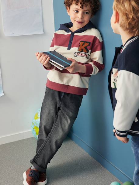 Jongenssweater met capuchon en badge van boucléwol op de borst bordeauxrood - vertbaudet enfant 