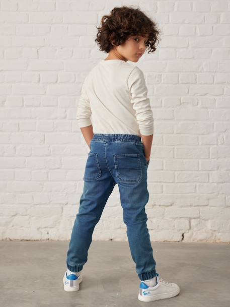 Pantalon jogger en denim effet molleton facile à enfiler garçon denim gris+stone - vertbaudet enfant 