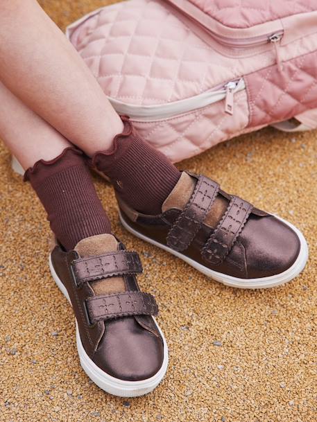 Leren sneakers met klittenband, kleutercollectie meisjes brons+goudkleurig - vertbaudet enfant 