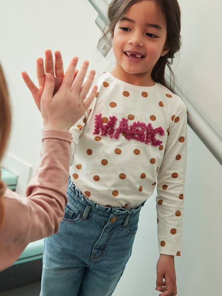 T-shirt message en relief fille écru+marron+vert foncé - vertbaudet enfant 
